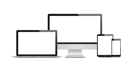 Poster - Realistic set of monitor, laptop, tablet, smartphone. Mockup of technological devices.