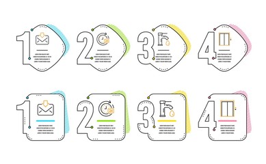 Poster - tap water, incoming mail and 24h delivery icons simple set. lift sign. faucet, download message, sto
