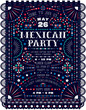Mexican party announce poster design with paper cut elements.