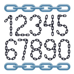 Poster - Set of vector numbers isolated. Trendy numerals can be used in poster design. Made with iron chain, linked connection.
