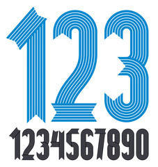 Poster - Set of cool funky vector digits, modern numerals collection. Modern bold condensed numbers from 0 to 9 can be used in poster creation. Created using geometric stripes.