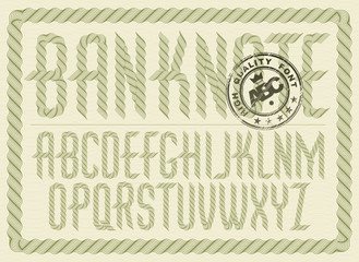 Poster - Vector upper case condensed English alphabet letters collection created with guilloche ornate, art ribbon. Can be used as graduation diploma design