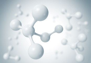 Wall Mural - white molecule or atom, abstract clean structure for science or medical background, 3d illustration.