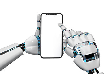 Wall Mural - Robot Hands Smartphone Click