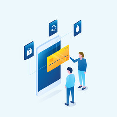 Poster - isometric business people use mobile for online payment  concept