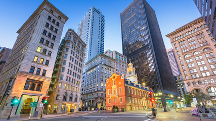 Wall Mural - Boston, Massachusetts, USA Old State House and cityscape.