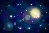 Fototapeta Pokój dzieciecy - Wide deep space background with bright stars and lens flare