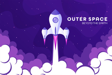 Wall Mural - space futuristic modern colorful background with rocket. starship, spaceship in night sky. solar sys
