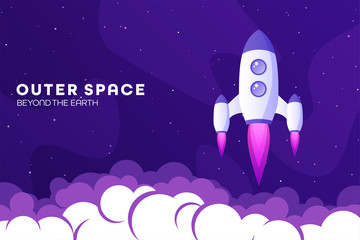 Wall Mural - space futuristic modern colorful background with rocket. starship, spaceship in night sky. solar sys