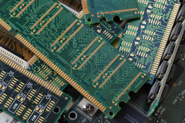 Fototapete - Big close-up. RAM modules, designed to recover valuable raw materials, including gold.