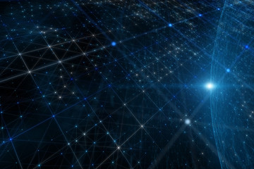 abstract cyber space network background illustration with lines and dots.