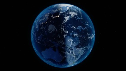 Wall Mural - Overall view of Earth with stars on background. Planet rotate in orbit with the change of day and night. Seamless loop footage. Some elements of this image furnished by NASA