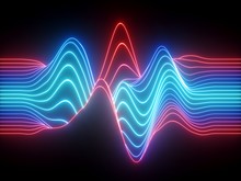 3d Render, Red Blue Wavy Neon Lines, Electronic Music Virtual Equalizer, Sound Wave Visualization, Ultraviolet Light Abstract Background