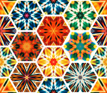 Abstract Mosaic Of Caleidoscopes. Hexagonal Image Structure.