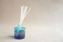Blue Aroma Diffuser Bottle With Wooden Sticks