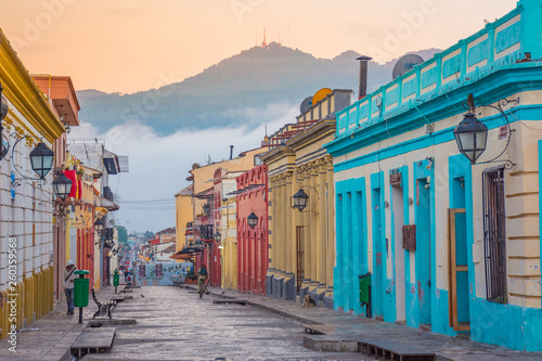 Beautiful streets and colorful facades of San Cristobal de las Casas in Chiap...