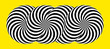 Infinity symbol of interlaced circles. Impossible shape on color background. Optical illusion with striped lines. Black white stripes of circle.