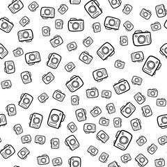 Poster - Beautiful hand drawn seamless pattern  fashion camera icon. Hand drawn black sketch. Sign / symbol / doodle. Isolated on white background. Flat design. Vector illustration