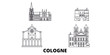 Germany, Cologne flat travel skyline set. Germany, Cologne black city vector panorama, illustration, travel sights, landmarks, streets.