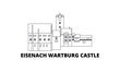 Germany, Eisenach  Wartburg Castle flat travel skyline set. Germany, Eisenach  Wartburg Castle black city vector panorama, illustration, travel sights, landmarks, streets.