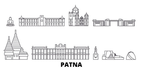 Wall Mural - India, Patna flat travel skyline set. India, Patna black city vector panorama, illustration, travel sights, landmarks, streets.