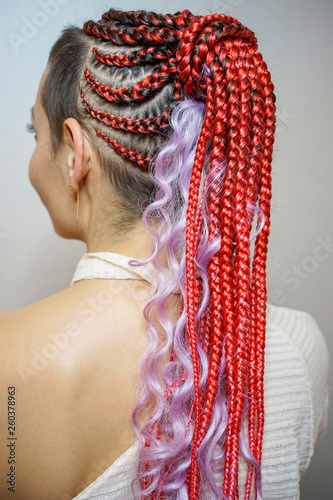 thin African braids woven with crochet, skeleton weaving
