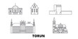 Poland, Torun flat travel skyline set. Poland, Torun black city vector panorama, illustration, travel sights, landmarks, streets.