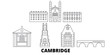 United Kingdom, Cambridge flat travel skyline set. United Kingdom, Cambridge black city vector panorama, illustration, travel sights, landmarks, streets.