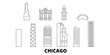 United States, Chicago flat travel skyline set. United States, Chicago black city vector panorama, illustration, travel sights, landmarks, streets.