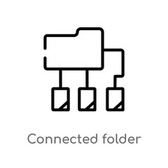 Poster - outline connected folder data vector icon. isolated black simple line element illustration from comp