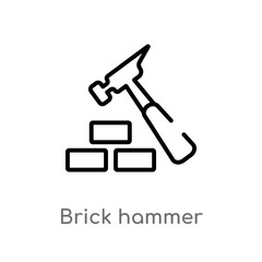 Wall Mural - outline brick hammer vector icon. isolated black simple line element illustration from construction concept. editable vector stroke brick hammer icon on white background