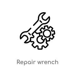 outline repair wrench vector icon. isolated black simple line element illustration from tools concept. editable vector stroke repair wrench icon on white background