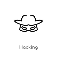 Poster - outline hacking vector icon. isolated black simple line element illustration from cyber concept. editable vector stroke hacking icon on white background