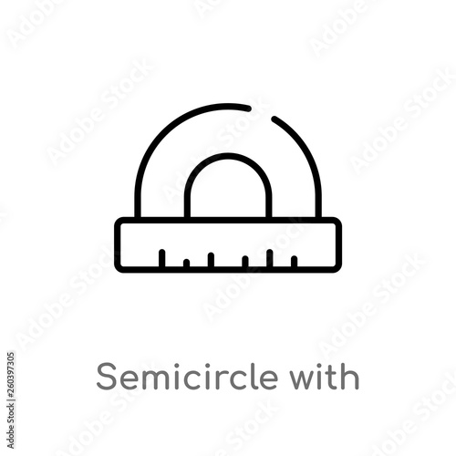 Outline Semicircle With Ruler Vector Icon Isolated Black Simple