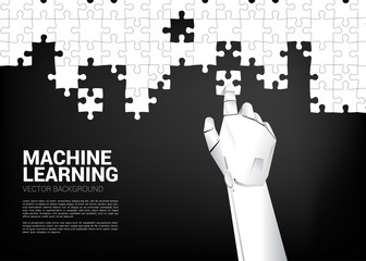 Poster - Robot hand put the jigsaw. Business concept for machine learning and a.i artificial intelligence