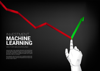 Poster - Robot hand push down graph for turn around to growth graph . Business concept for machine learning , a.i artificial intelligence and disruption.
