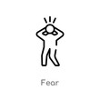 outline fear vector icon. isolated black simple line element illustration from halloween concept. editable vector stroke fear icon on white background