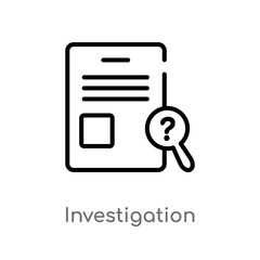 outline investigation vector icon. isolated black simple line element illustration from law and justice concept. editable vector stroke investigation icon on white background