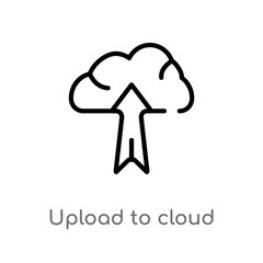 Poster - outline upload to cloud vector icon. isolated black simple line element illustration from marketing 