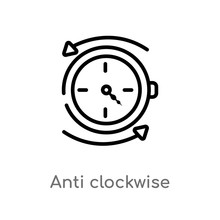Outline Anti Clockwise Vector Icon. Isolated Black Simple Line Element Illustration From User Interface Concept. Editable Vector Stroke Anti Clockwise Icon On White Background