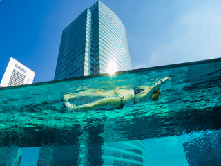 Wall Mural - swimming underwater at the luxury hotel in Singapore