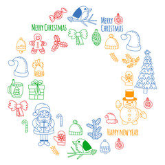 Naklejka na meble Christmas element in doodle kids drawing style. Vector pattern.
