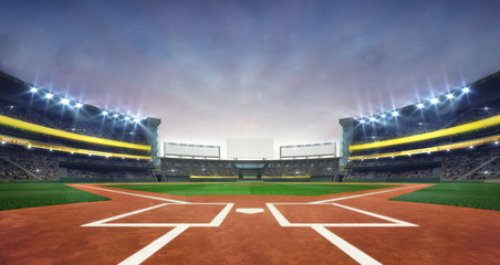 Wall Mural - Grand baseball stadium field diamond daylight view, modern public sport building 3D render background.