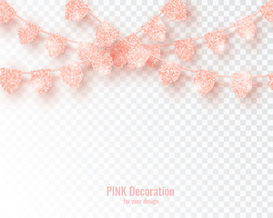 Wall Mural - Glitter Pink Party Flags Decoration with Confetti 