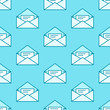 © nadiinko - Seamless pattern with envelopes flat line icons. Mail background, message, open envelope with letter, email vector illustrations. Blue white thin signs for mailing list, post office