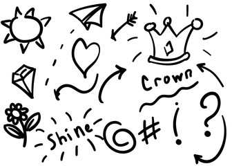 Poster - Swishes, swoops, emphasis doodles. Highlight text elements, calligraphy swirl, tail, flower, heart, graffiti crown.
