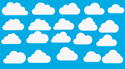 Poster - Cloud. Abstract white cloudy set isolated on blue background. Vector illustration.