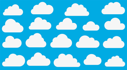 Wall Mural - Cloud. Abstract white cloudy set isolated on blue background. Vector illustration.