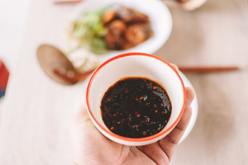 Canvas Print - Thai-Style Grilled Steak With Dry Chili Dipping Sauce