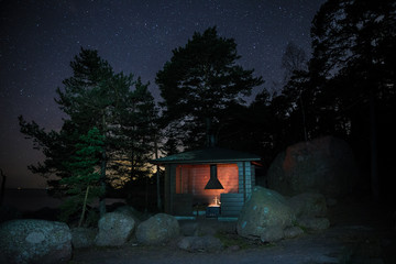 Camping at night in Finland